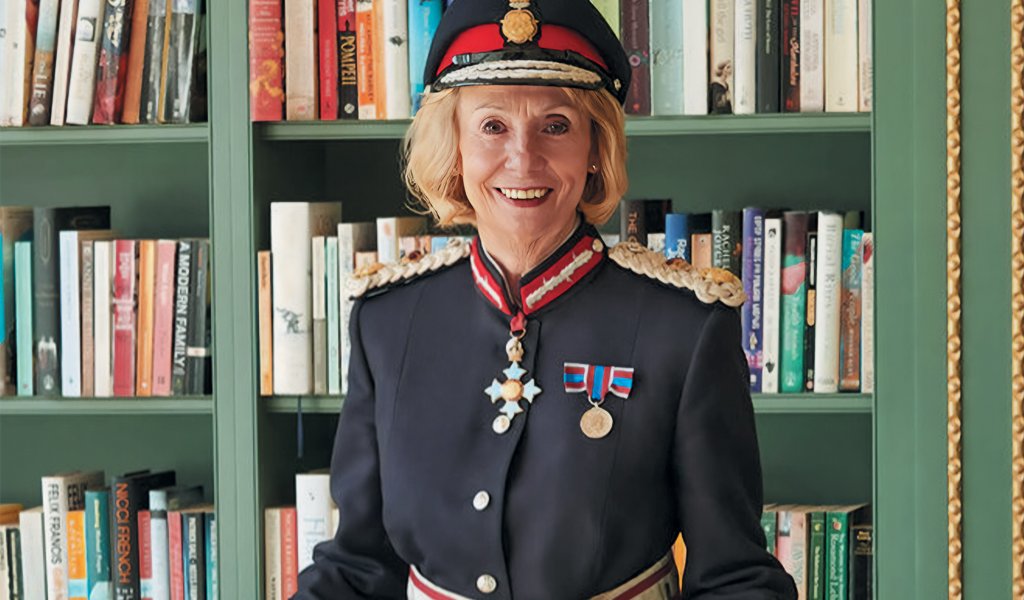LIz Fothergill in her Lord Lieutenant of Derbyshire uniform, and wearing her CBE.