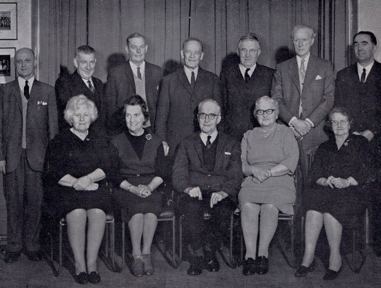 Above (left to right): Holders of Long Service Awards: Standing: Messrs. J. Kendrick, C.A. Ward, G. Dickenson, V.O. Robinson (Vice-President), E.B. Robinson (Joint President), M.D. Hay, A. Cliff. Seated: Mrs. I. Watson, Mrs M. Jensen, Mr. C.F. Cooper, Miss E. Garner and Mrs. M. Cooper.