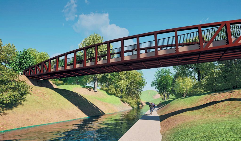 The Trans-Pennine Trail Bridge, which should be lowered into position in late July or early August this year.