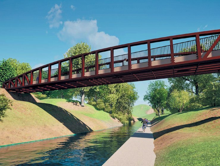 The Trans-Pennine Trail Bridge, which should be lowered into position in late July or early August this year.