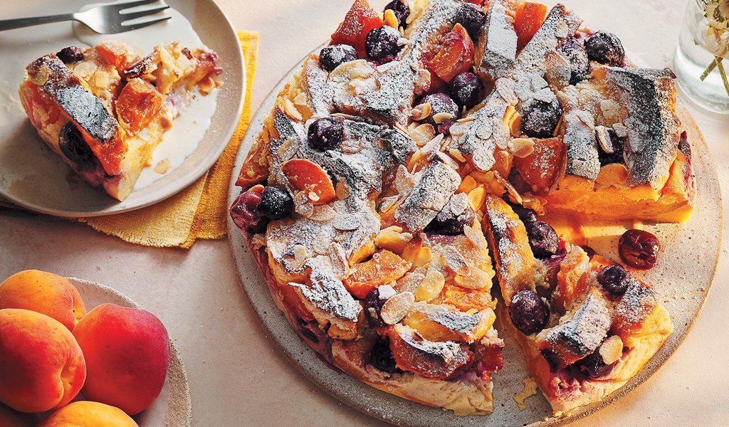 Cherry, apricot and almond brioche bake
