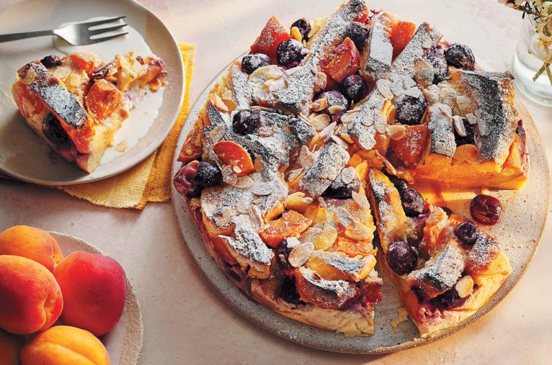 Cherry, apricot and almond brioche bake