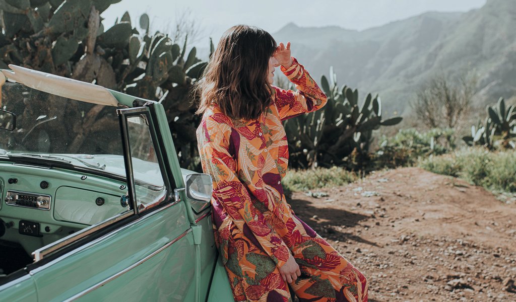 Carolin tropical floral shirt, £49.50, and Falon tropical floral trousers, £59, FatFace. www.fatface.com