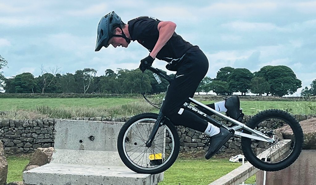 Eddie Weightman (15) won the Youth Cadets national championship at the Derbyshire BikeTrial Centre above Wirksworth.
