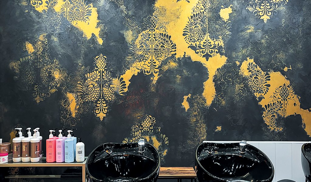 A wall in the Aspire Creative salon, created by Gina.