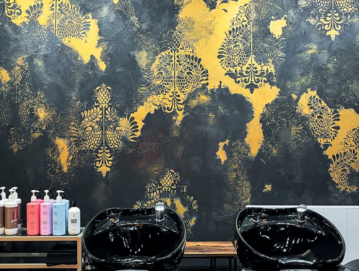 A wall in the Aspire Creative salon, created by Gina.