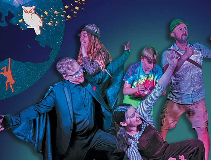 The cast of Mountains of the Moon, from left, Drew Sinclair as Bat; Rachel Roberts as Owl; Laura Mae Mellor as Monkey; Eddie Waller as Gecko; and Simon Lewington as Camel.