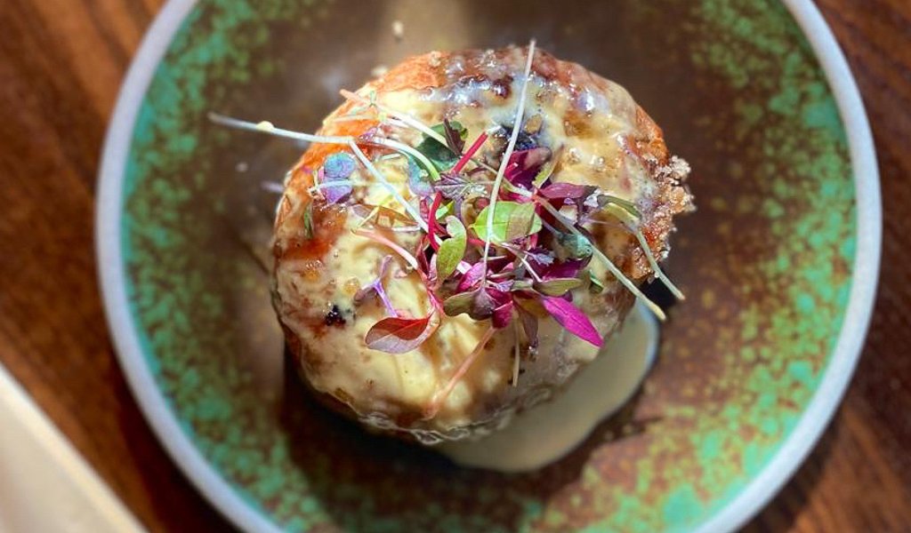 Oxtail-stuffed Doughnuts and Blue Cheese Sauce