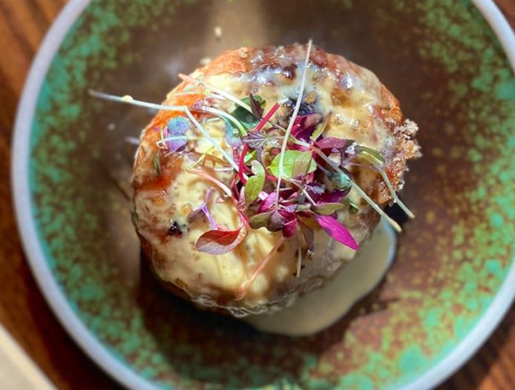 Oxtail-stuffed Doughnuts and Blue Cheese Sauce