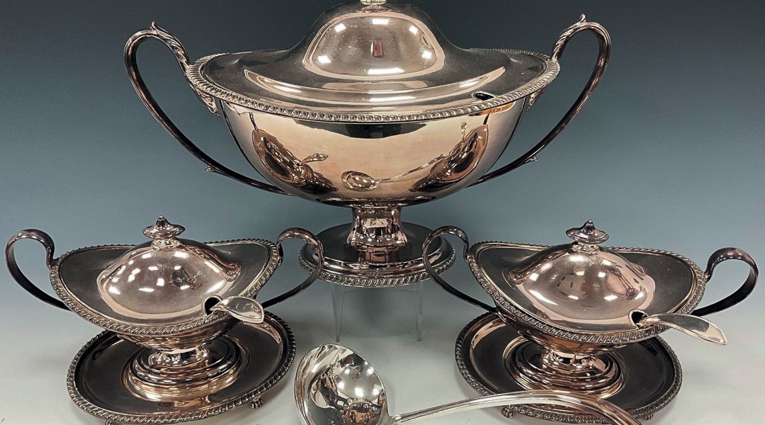 Set of three George III-style silver-plated tureens, marked Viners, Sheffield. It is expected to make £200-£400 in a forthcoming auction.