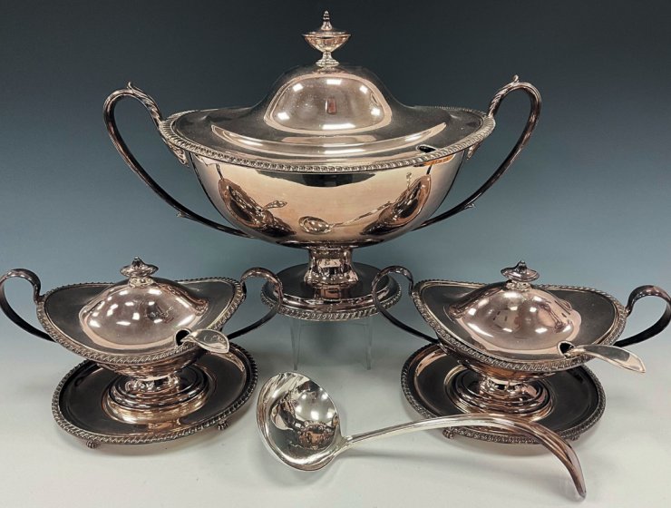 Set of three George III-style silver-plated tureens, marked Viners, Sheffield. It is expected to make £200-£400 in a forthcoming auction.