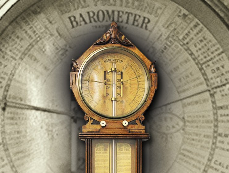 A Victorian oak-cased Admiral FitzRoy Royal Polytechnic barometer, with a special remarks panel, from a property near Bakewell. It made £220 in a recent auction.