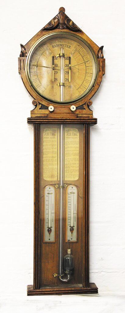 A Victorian oak-cased Admiral FitzRoy Royal Polytechnic barometer, with a special remarks panel, from a property near Bakewell. It made £220 in a recent auction.