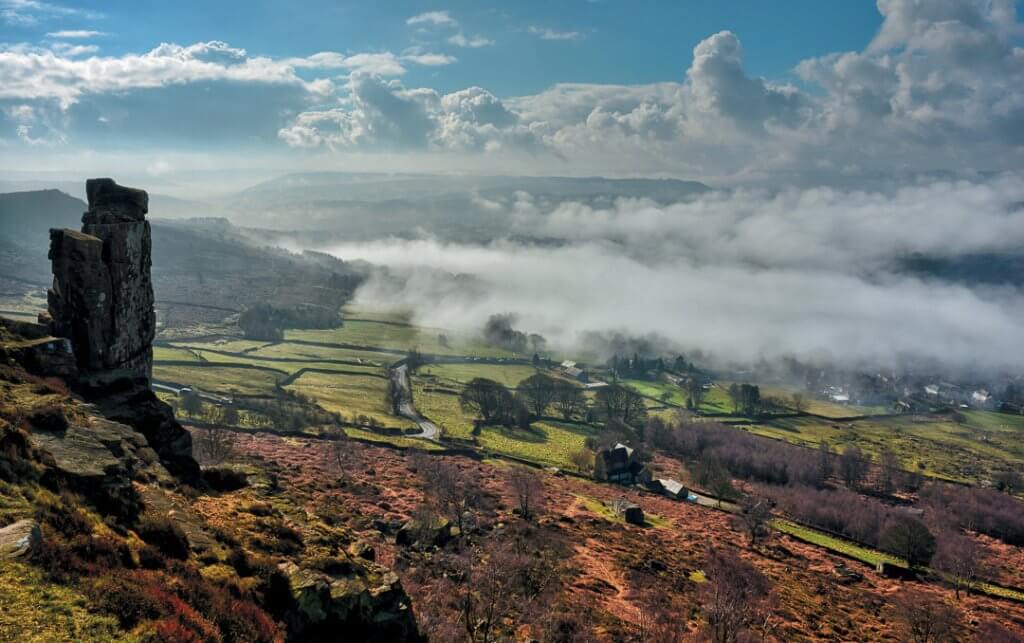An inversion in the Derwent Valley below the Pinnacle Stone, Curbar Edge.
