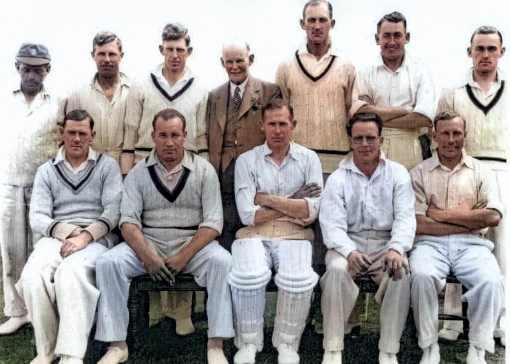 The 1936 team. Pictured are, back row from left, Harry Elliott, Leslie Townsend, Bill Copson, Harry Parker (scorer), Alf Pope, Denis Smith, Charlie Elliott; front row from left, Harry Storer, Stan Worthington, Arthur Richardson (capt), Tommy Mitchell and Albert Alderman.
