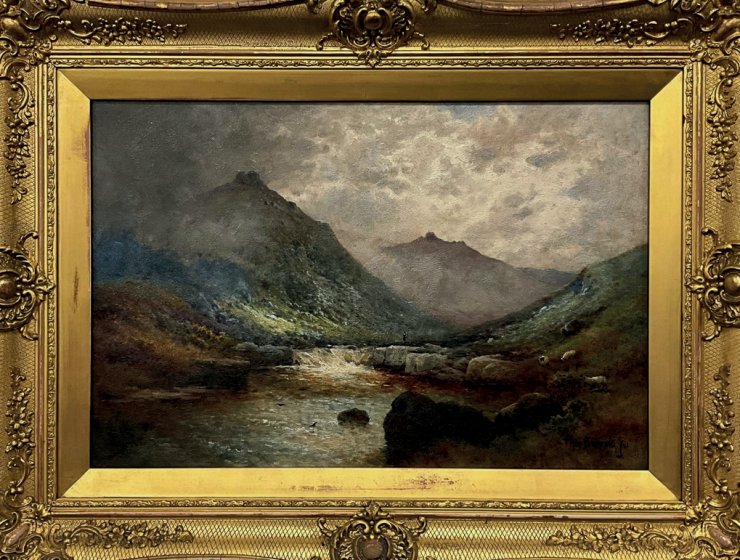 The Constablesque-style oil painting by Alfred De Breanski Jr, at Tavy Cleave, on Dartmoor, with a fisherman in the distance. It made £920 in a recent specialist auction.
