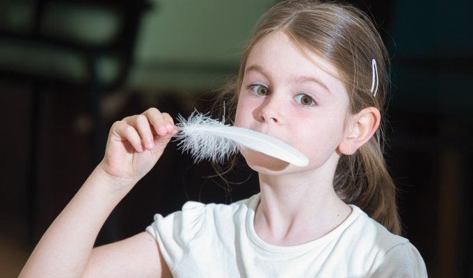 Feather light breathing … an easy prop to encourage children to breathe gently, using light breaths without ruffling the feather when they exhale 