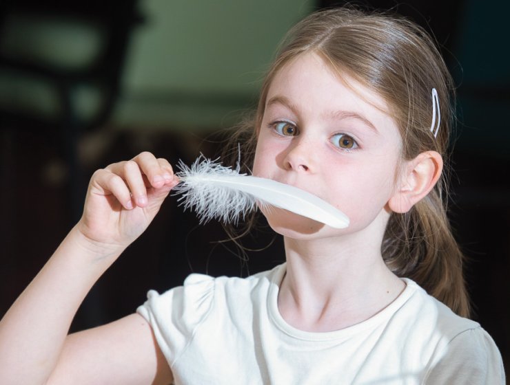Feather light breathing … an easy prop to encourage children to breathe gently, using light breaths without ruffling the feather when they exhale 