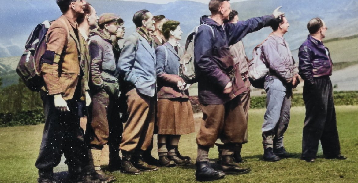 Wardens at Edale, 1954. Picture: Peak District National Park Authority (Colourised for effect)
