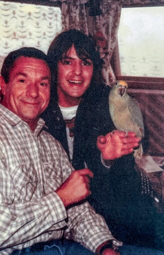 Actors Michael Elphick and Neil Morrissey with Holly the Parrot