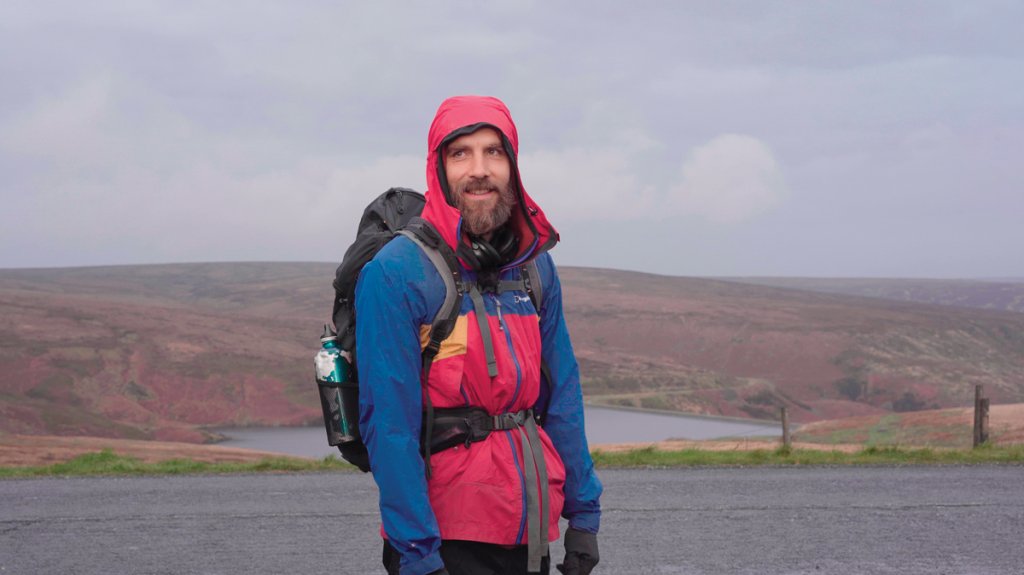Ben battles through the rain during his challenge