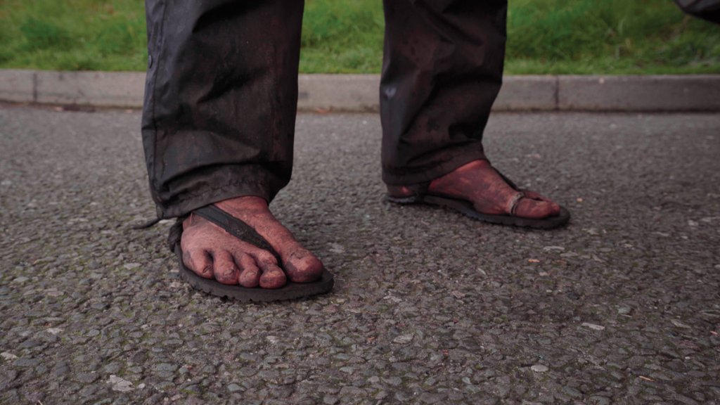 Muddy feet after a long day’s walking