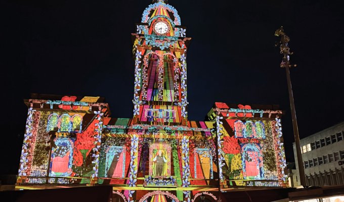 People watch the light show