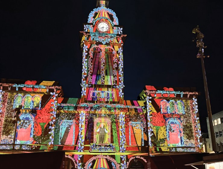 People watch the light show