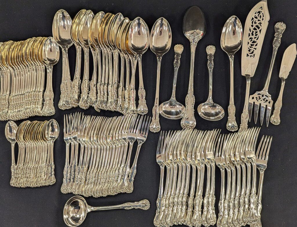  An extensive Victorian silver Prince Albert pattern set of cutlery, by Holland, Aldwinckle & Slater, London 1899, weighing 288oz total. It made £16,500 in a recent auction.
