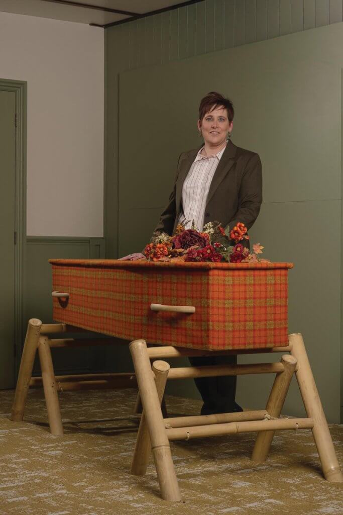 Beccy with the tartan coffin