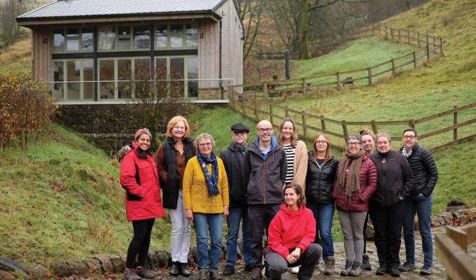 Nora (front) with a group during a Spanish retreat in the Peak District