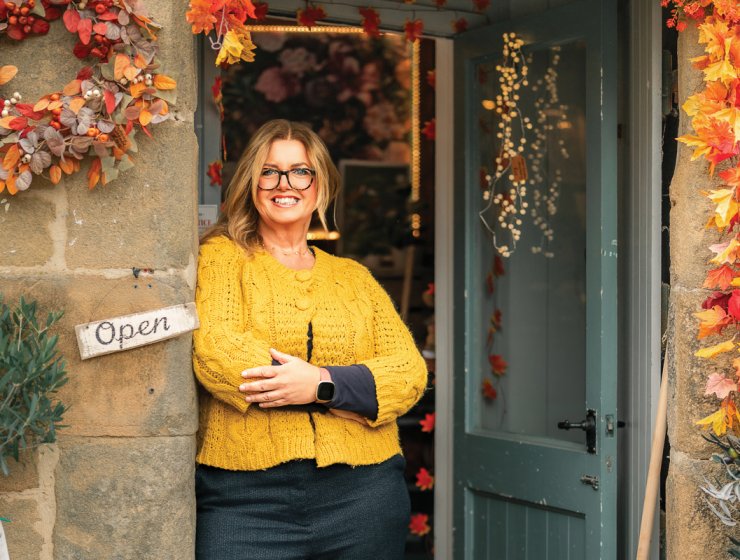 Anne Hyde in the seasonally dressed doorway of The Bothy. Picture: Helen Rowan Photography